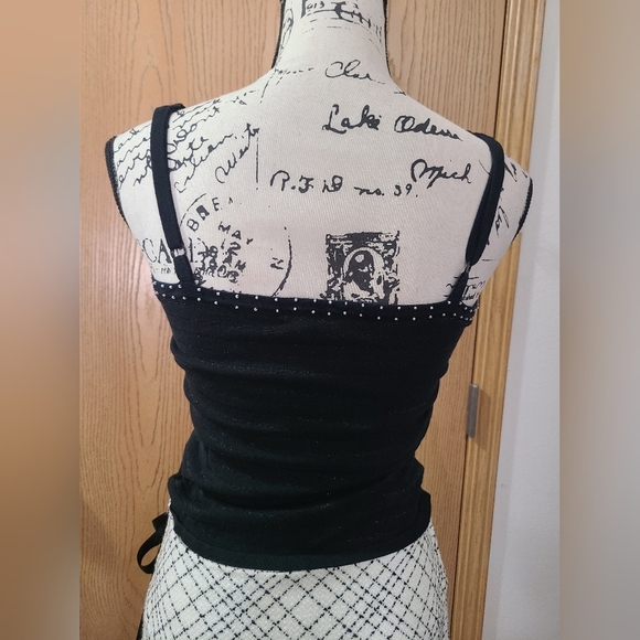 Striped Metallic Thread Beaded Crystal Button Y2k Sweater Tank Top Set - Picture 7 of 8